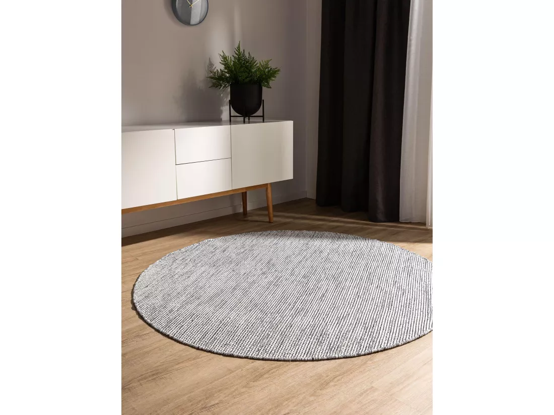 Tapis en coton tissé main Ron Blanc/Noir ø 240 cm rond