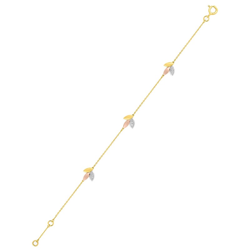Bracelet Femme - Or 18 Carats - Diamant 0,06 Carats - Longueur : 18 cm
