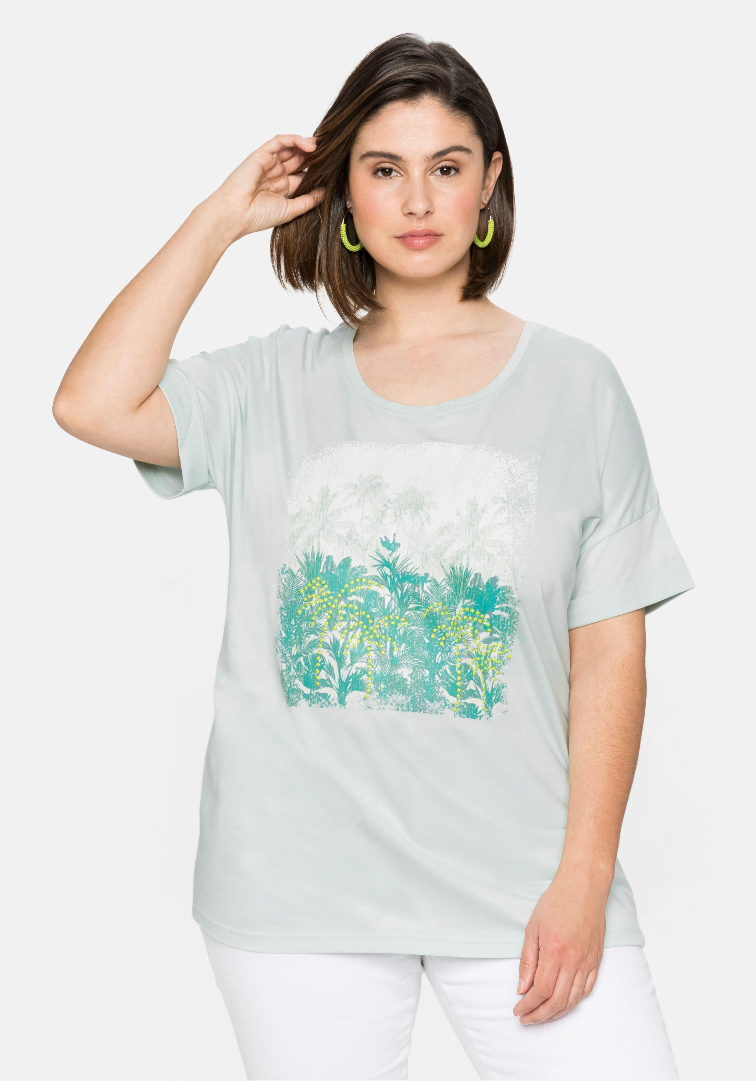 T-Shirt mit Frontdruck und Ärmelaufschlag