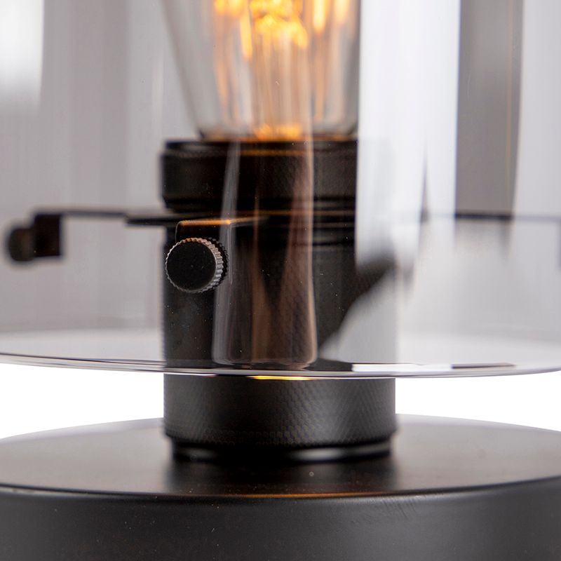 Design tafellamp zwart met smoke glas - Dome