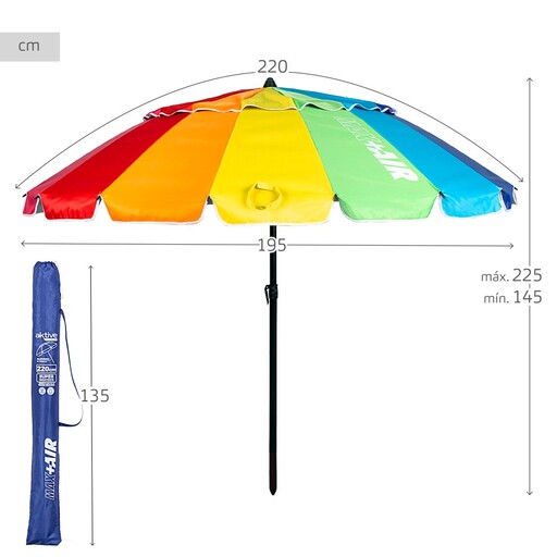 Guarda-sol de praia Aktive à prova de vento, Ø195 cm, multicolorido, com haste inclinável e proteção UV50.