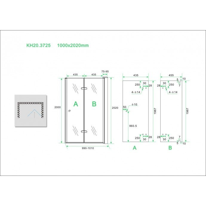 Mueller Siera vouwbare douchedeur 100x202cm rechts anti-kalk coating