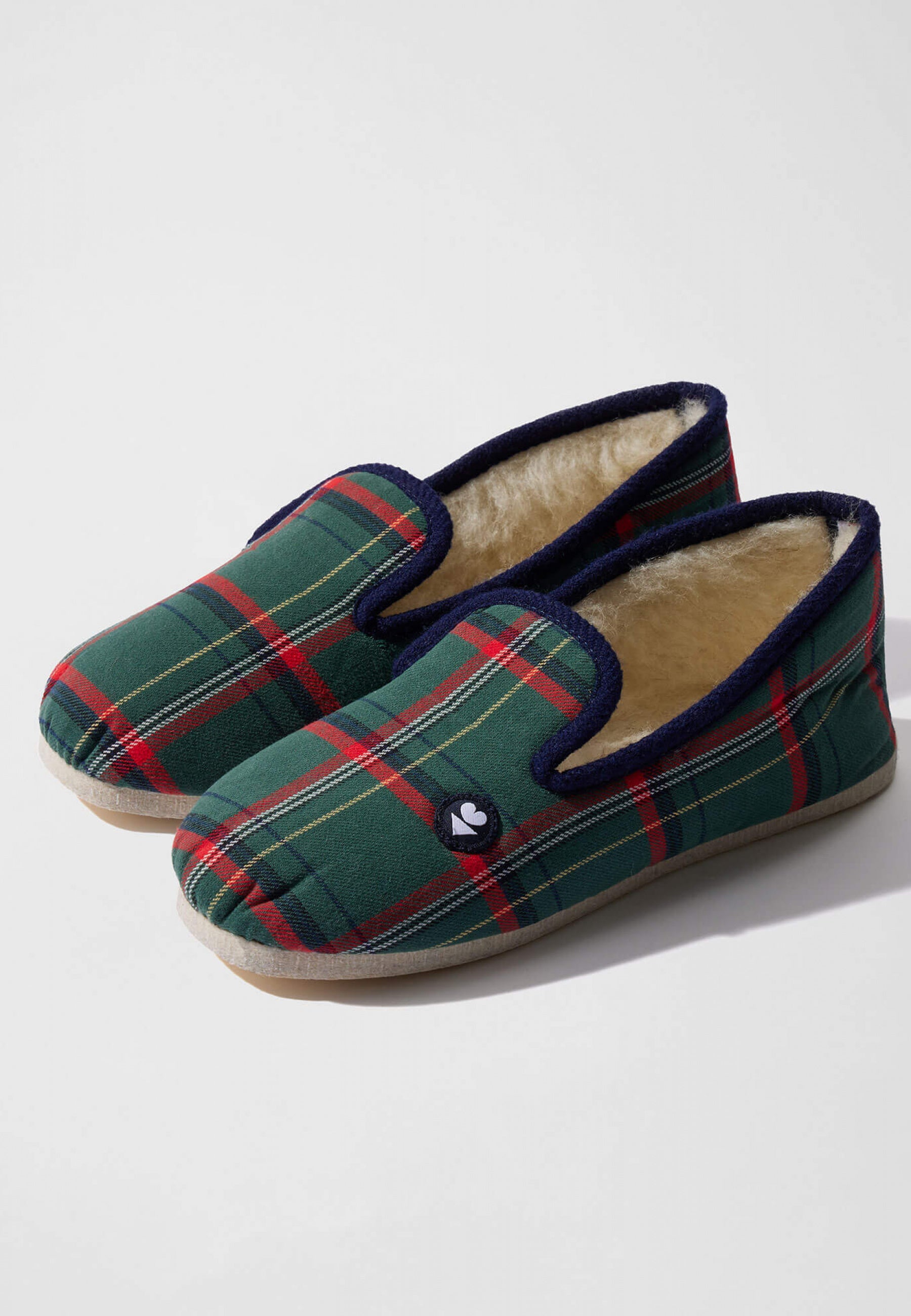 Chaussons d'intérieur en laine-Pantoufles Carreaux Vert