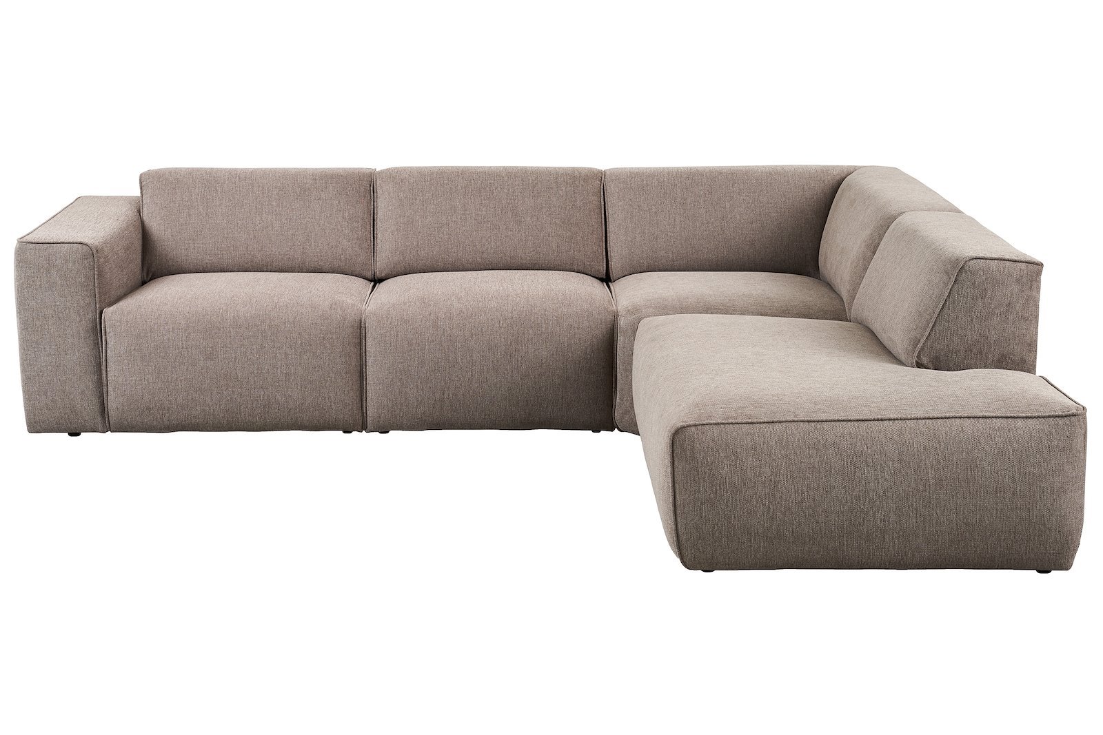 Enjoy hjørnesofa 2,5-seter med åpen ende høyre. Tekstil Brego 34 stone med sorte ben.