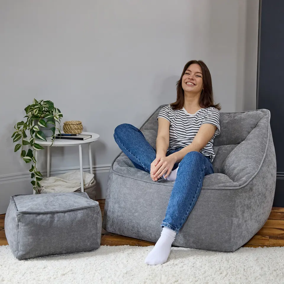 icon Zitzak en Poef Natalia - Chenille Zitzak Fauteuil - Grijs