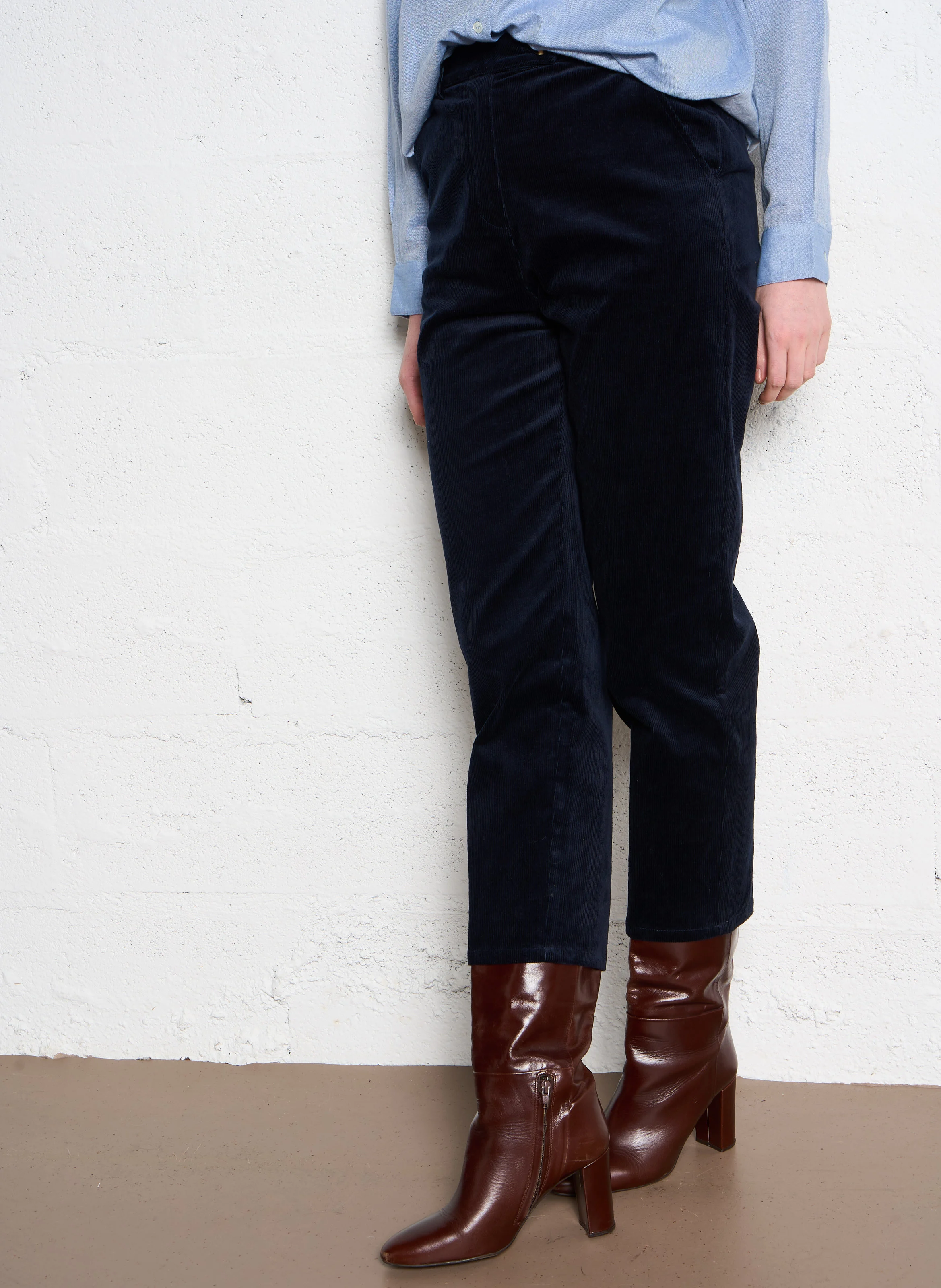 PAMELA - Pantalon droit en velours| Bleu