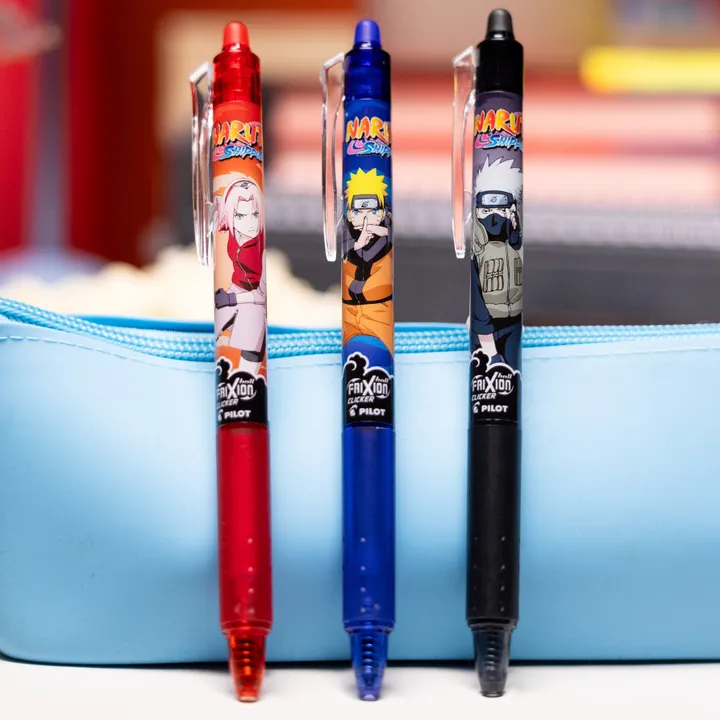 Pilot FriXion Ball Clicker medium 0.7 mm - Naruto Limited Edition - rød, sort, blå - 3-pak blister
