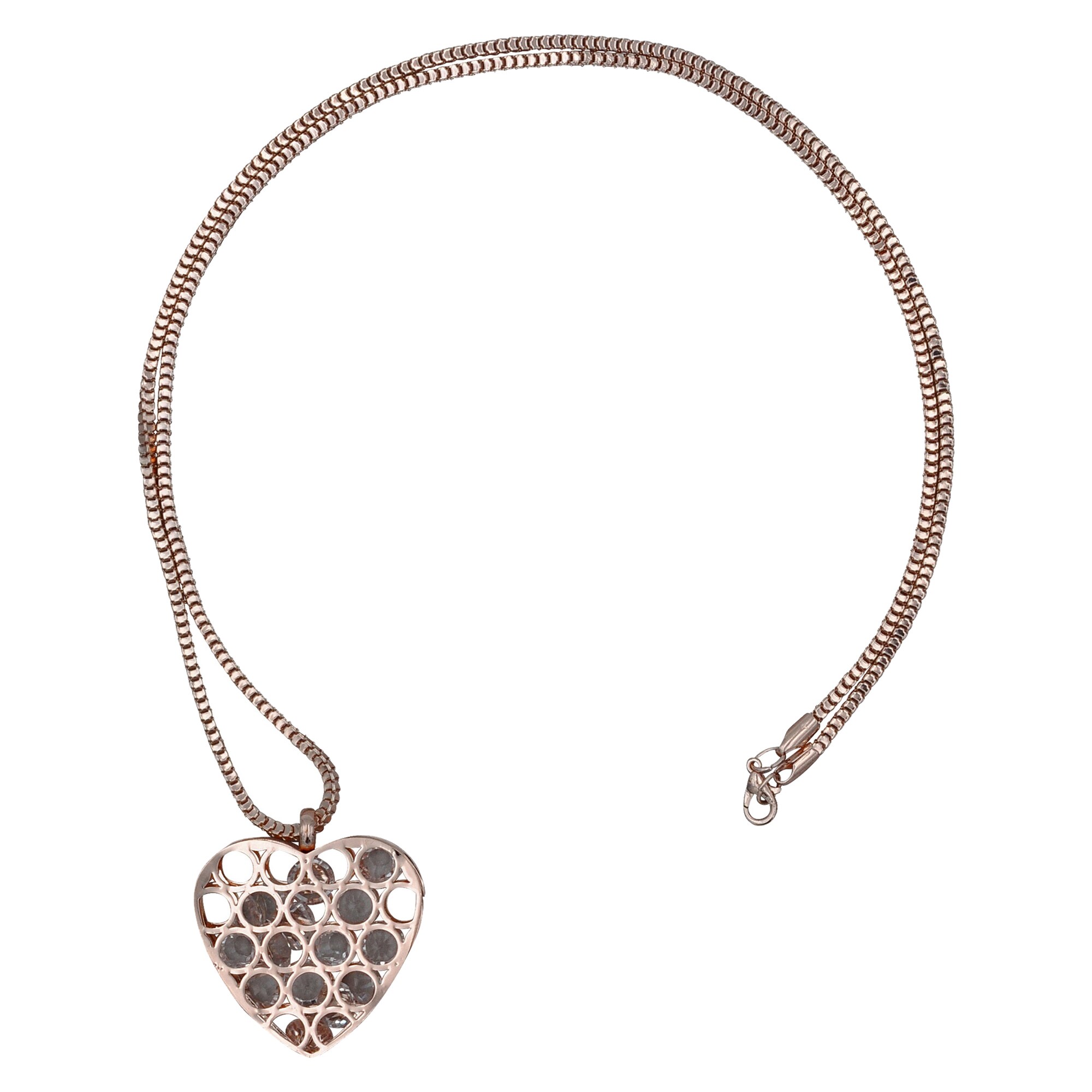 Steuer Modeschmuck Anhänger mit Kette Metal Herz rotgoldfarben gefüllt mit Kristall