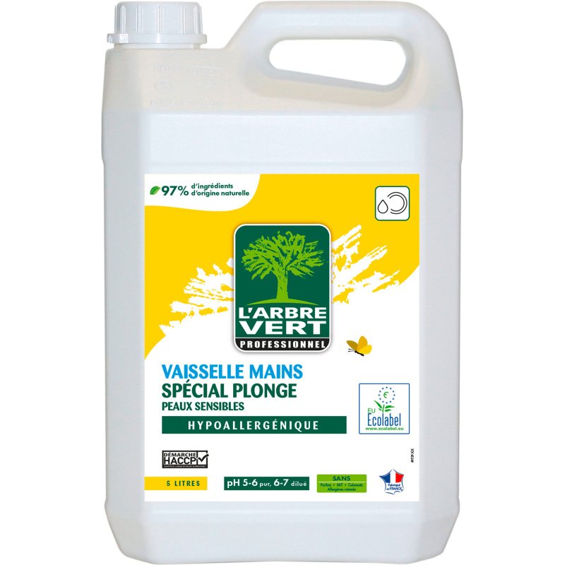 Liquide vaisselle mains sensibles L'Arbre Vert écologique - Bidon de 5 L