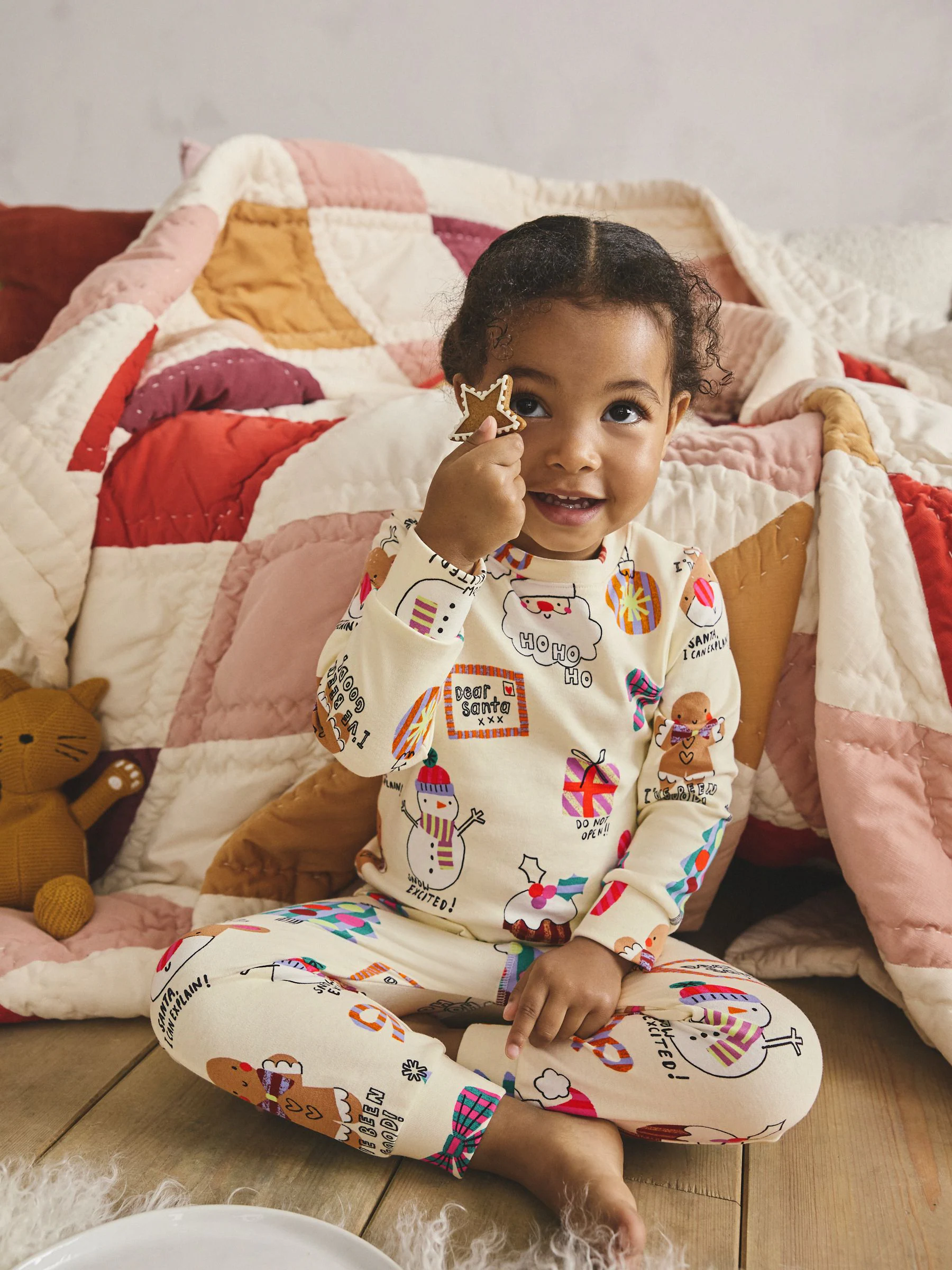 Ecru Kerstman/Sneeuwpop-print - Kerstpyjama (9 mnd-16 jr)