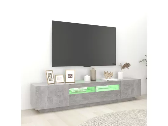Meuble TV avec lumières LED Gris béton 200x35x40 cm
