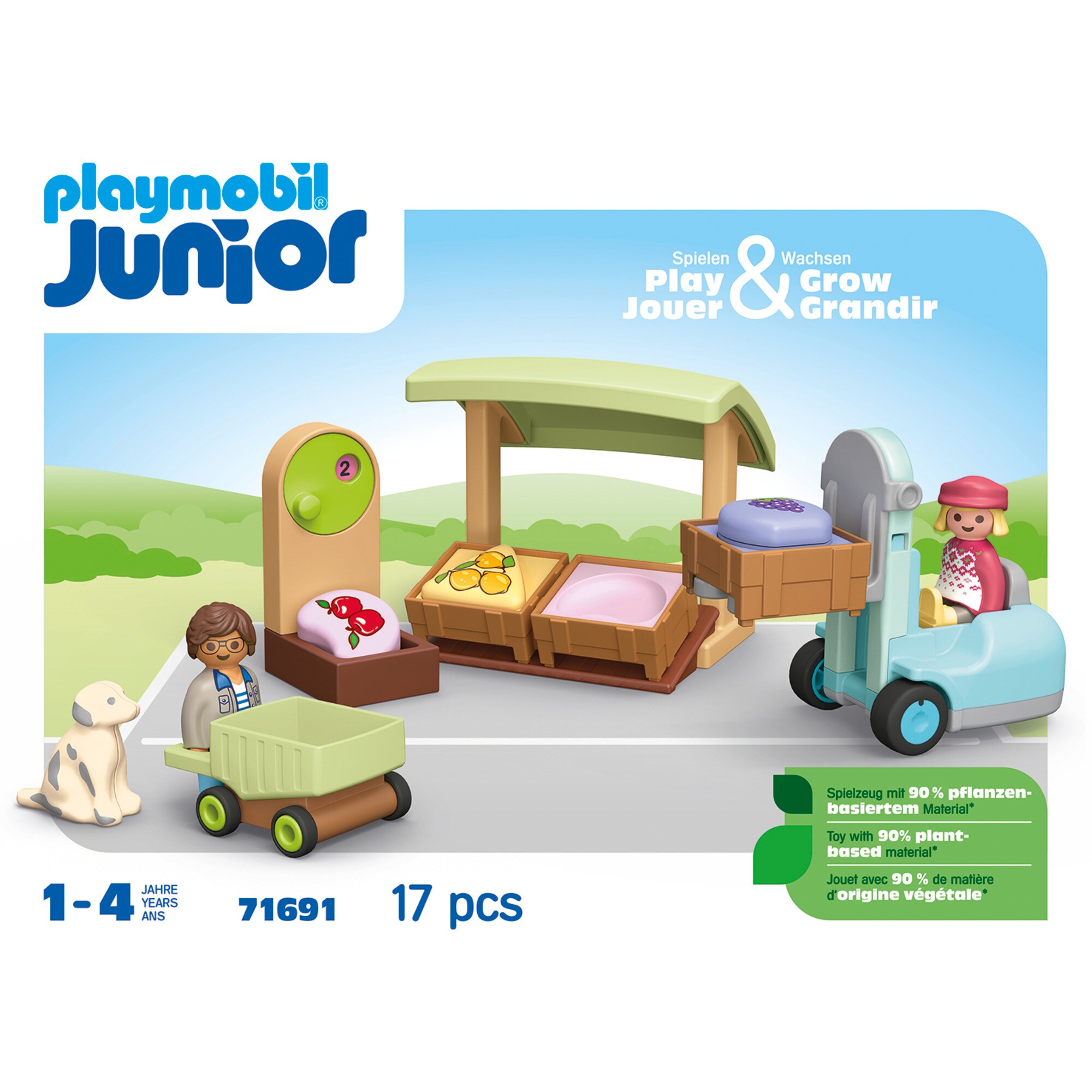 PLAYMOBIL Konstruktionsspielzeug Junior: Bio-Marktstand & Gabelstapler