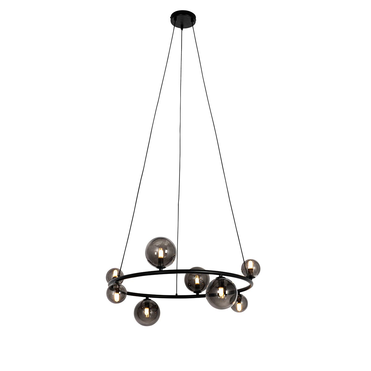 Hanglamp zwart met smoke glas rond 8-lichts - Monaco