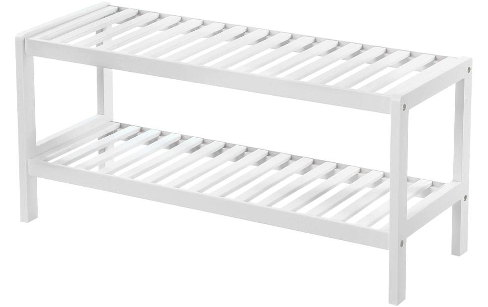 Schuhregal mit 2 Ablagen aus Bambus, WeissSchuh-Organizer