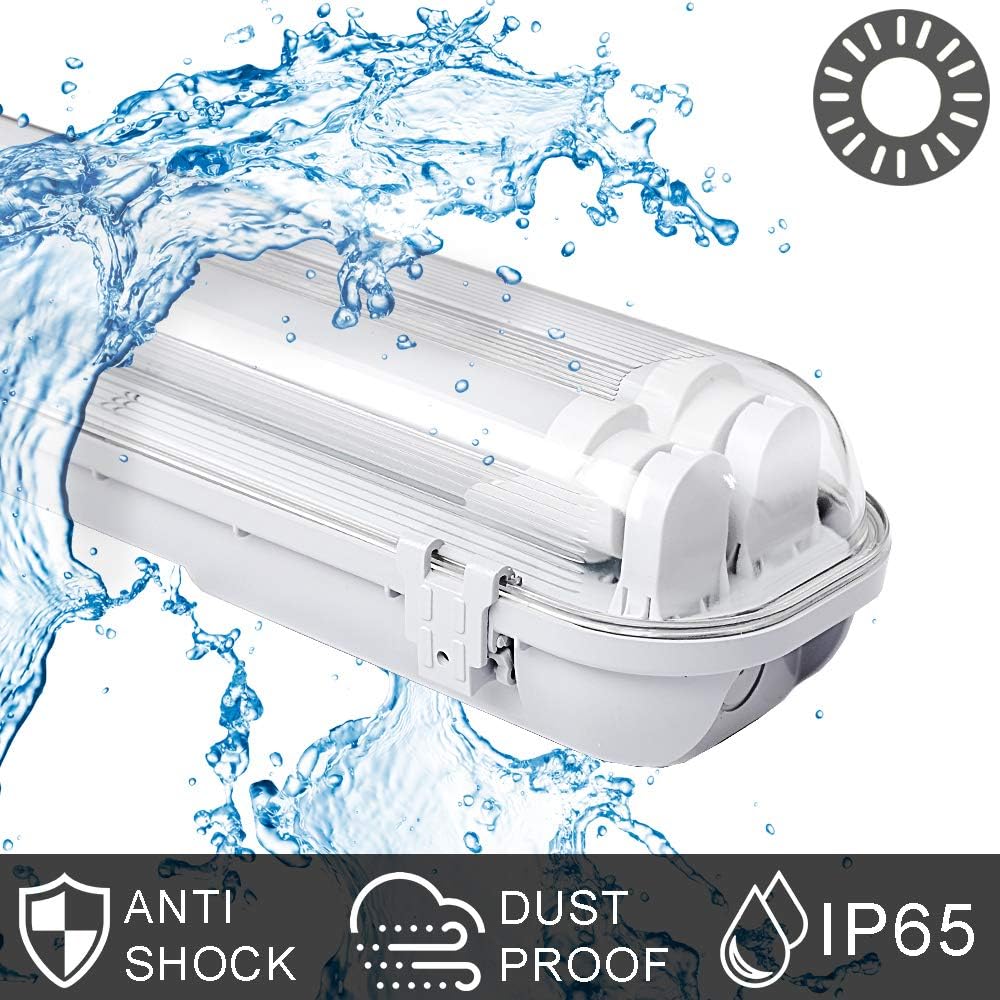LED Feuchtraumleuchte 150cm 6er 6000K Kaltweiß 2x 24W Röhre 4800lm IP65 Wasserfest T8 Werkstattlampe Röhrenlampe Komplett Wannenleuchte Leuchte für Garage Keller Büro Warenhaus