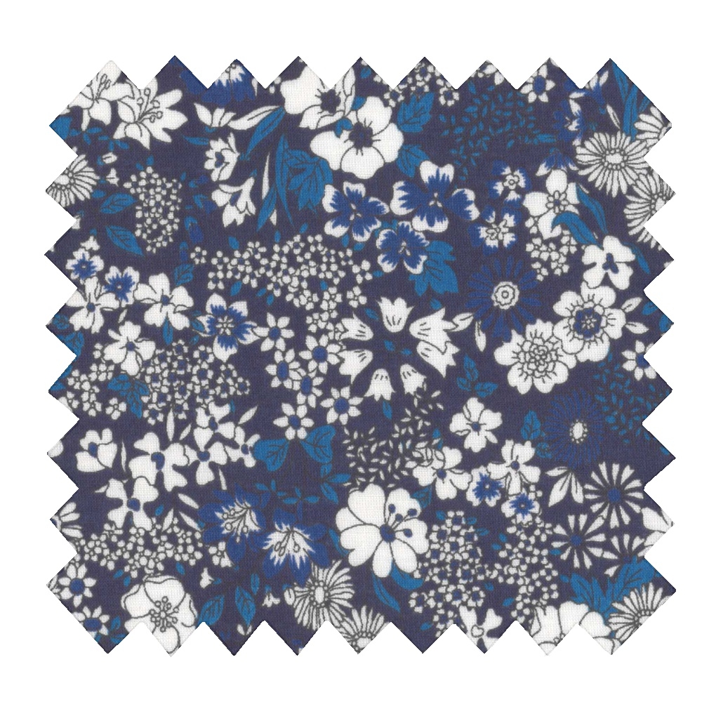 Coupon Tissu 50 Cm Ex2343 Fleuri Marine Blanc Outremer