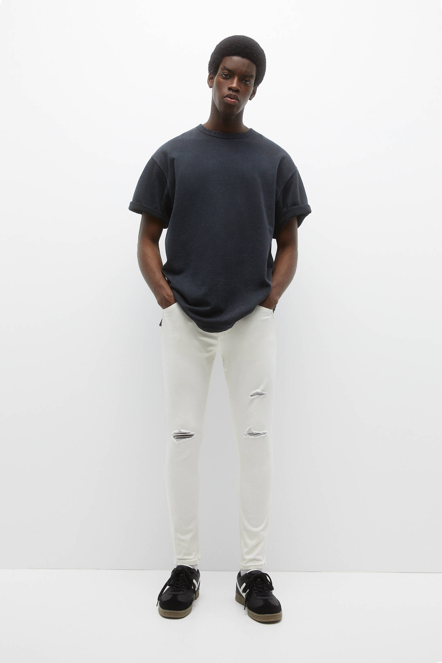 CALÇA JEANS SUPER SKINNY RASGADA - BRANCA