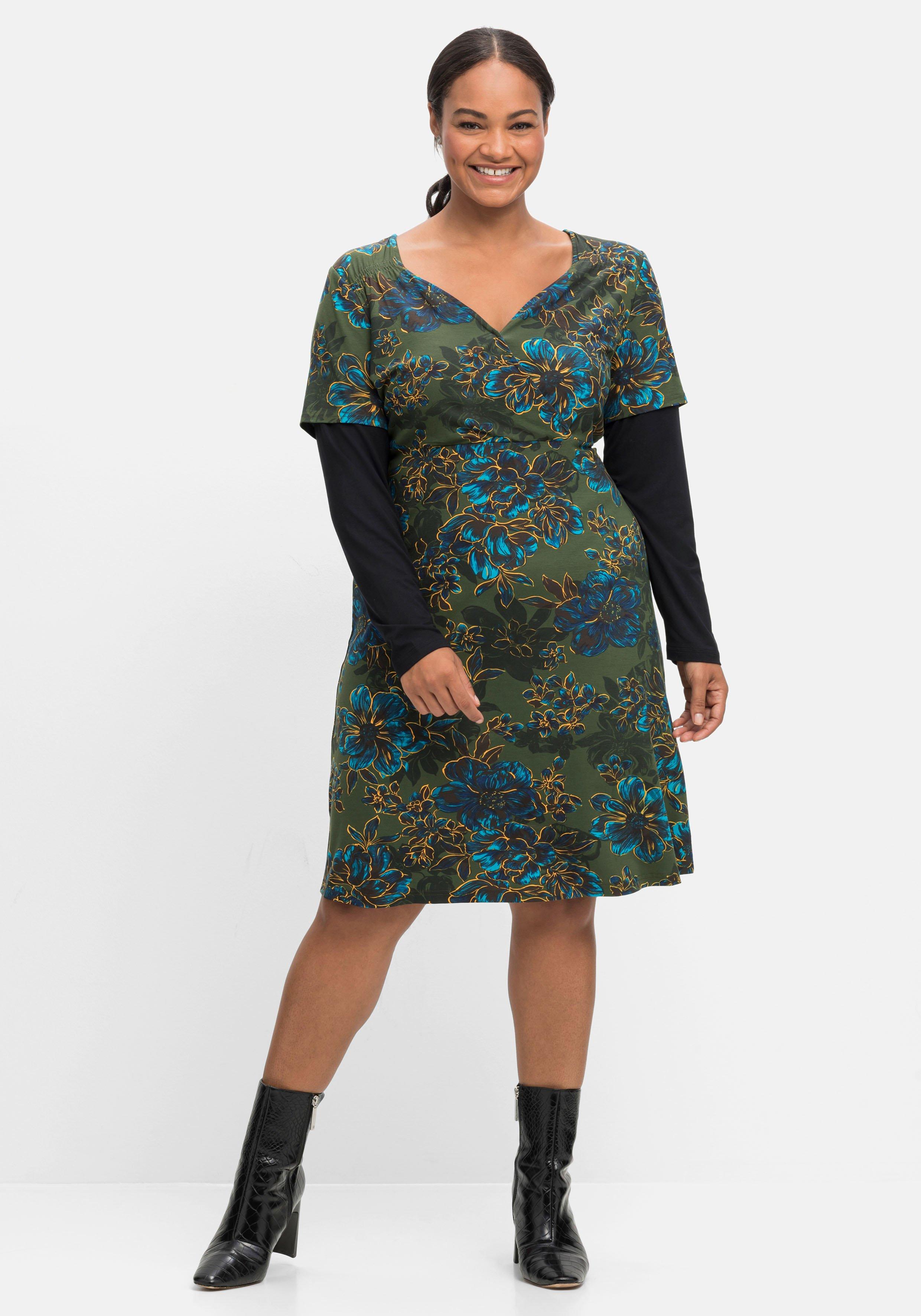 Jerseykleid im Wickelschnitt, mit Blumendruck