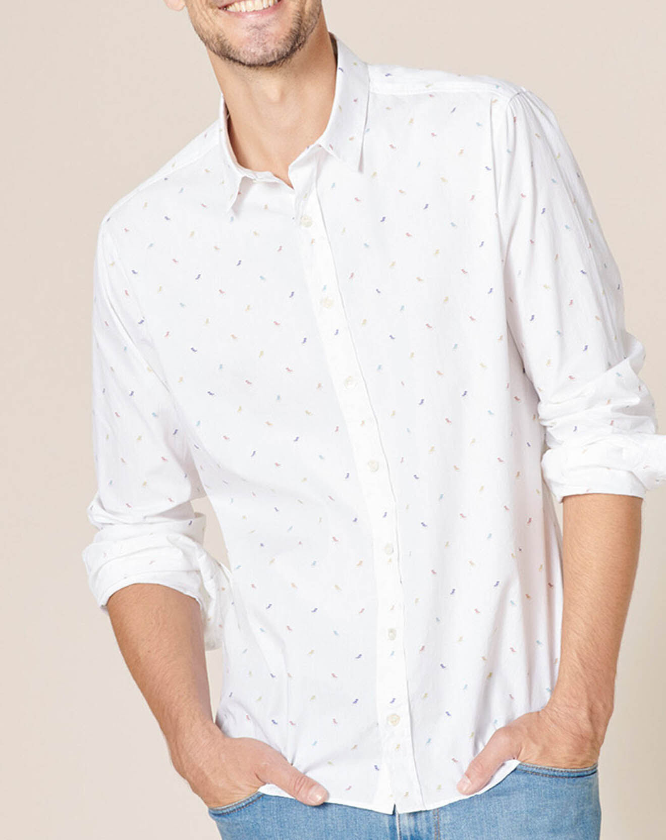 Harris Wilson Chemise regular en Popeline Benilde imprimée transats blanche