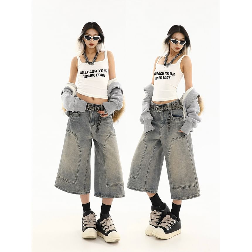 Elyou - Mid Rise Washed Capri Wijde Pijp Jorts