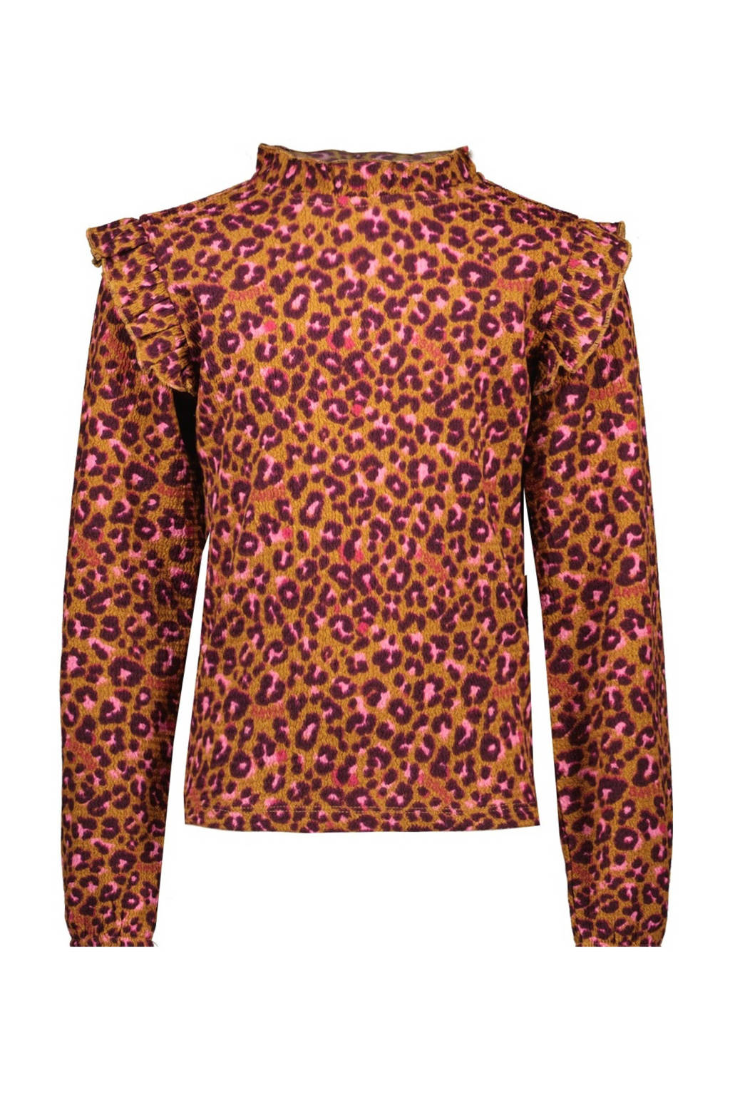 B.Nosy top met panterprint en ruches bruin/paars