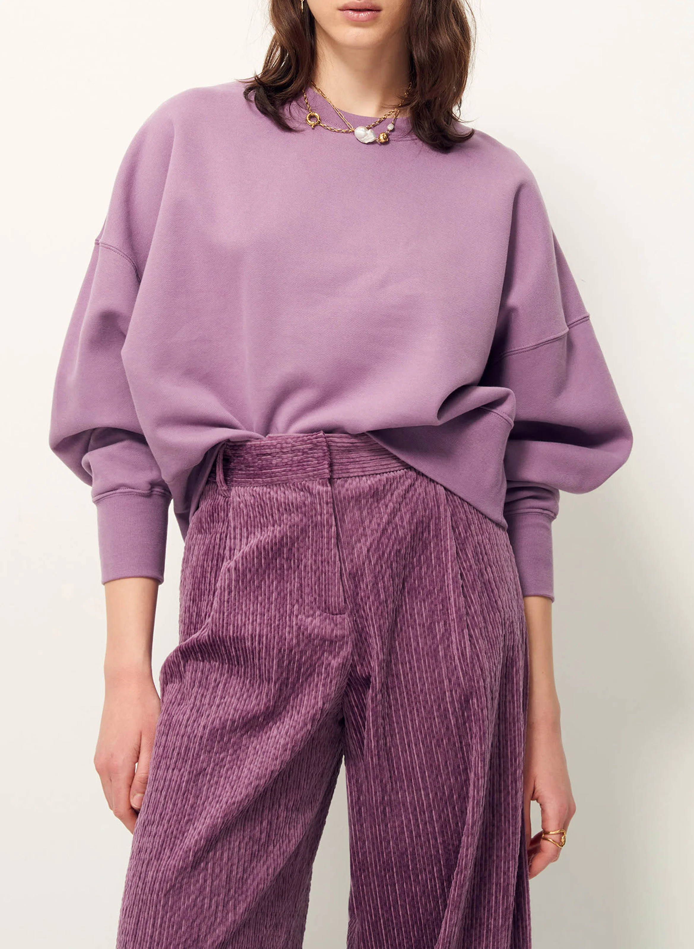 PASEO - Pantalon large en velours côtelé | Violet