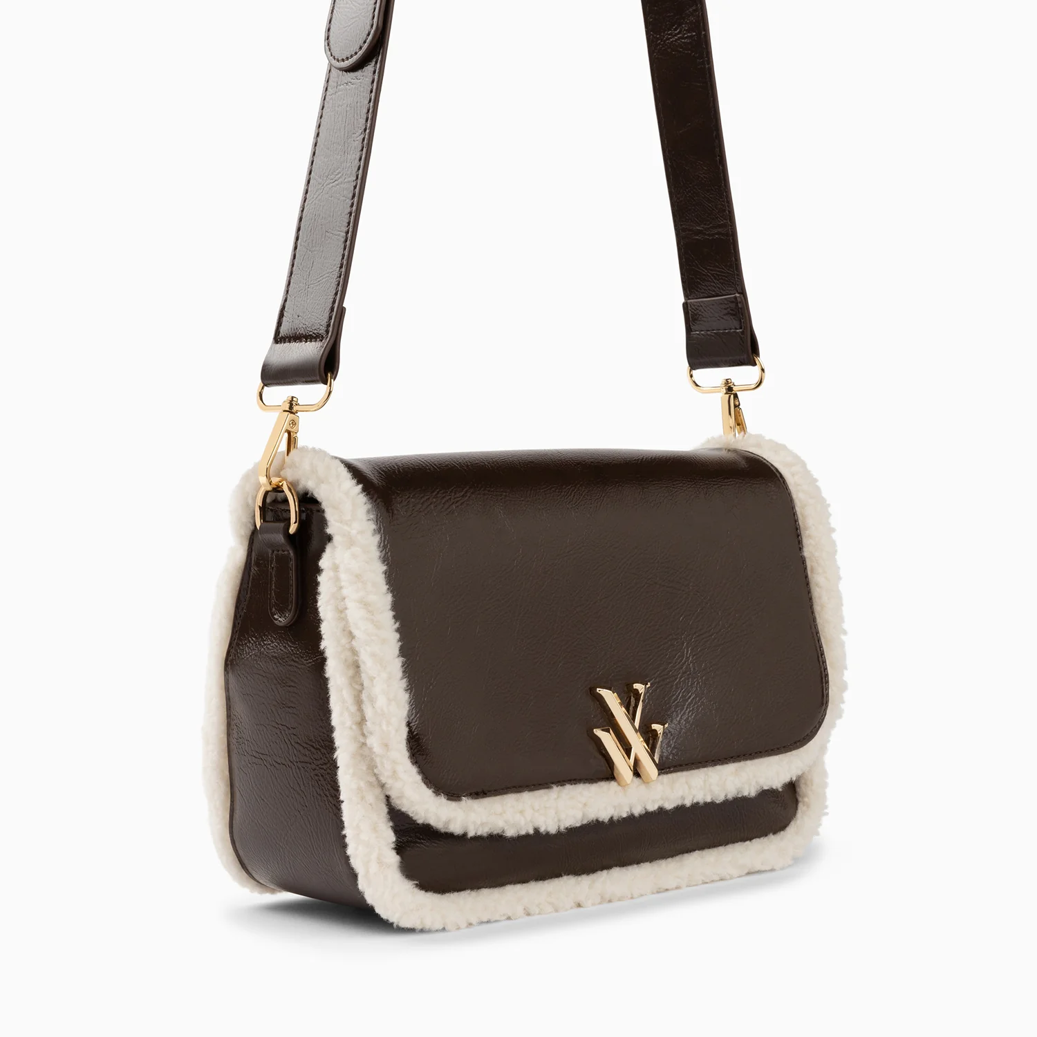 Sacs-Sac bandoulière Bertina marron à rabat et faux shearling