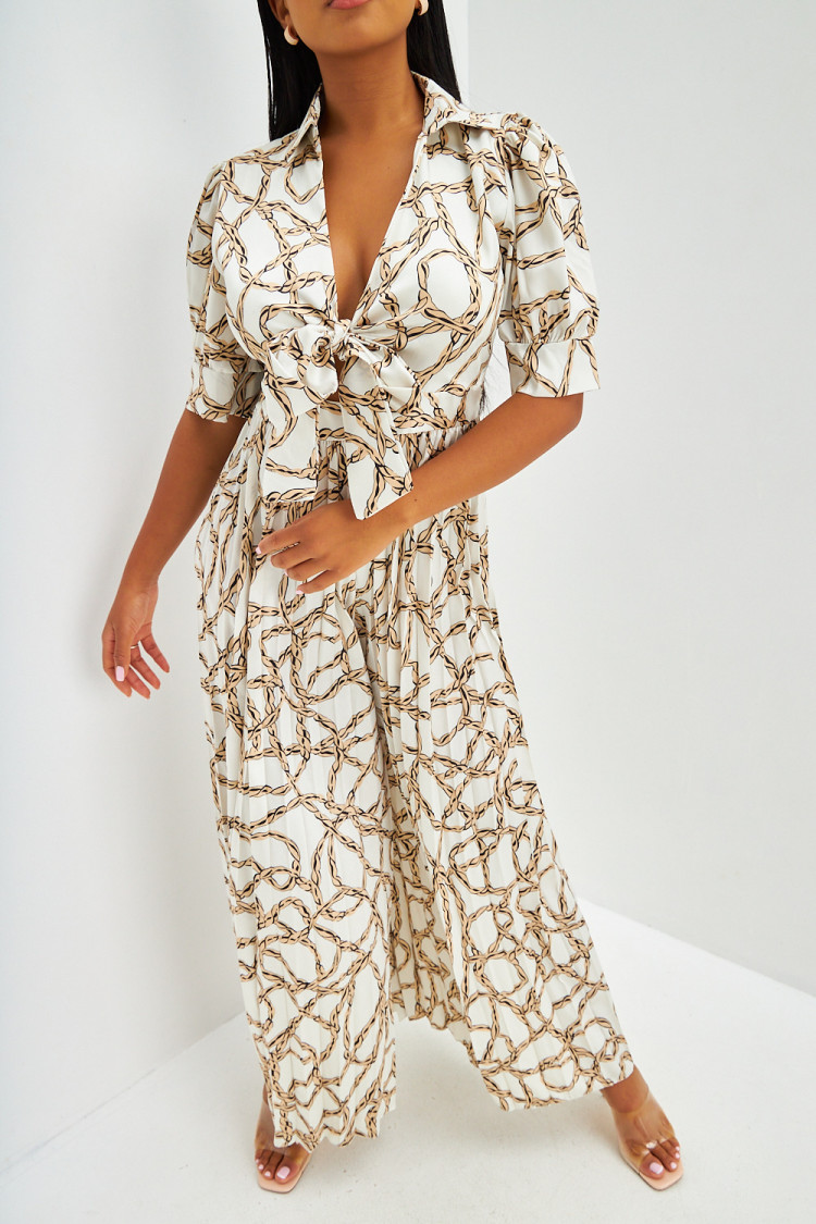 Combi-pantalon satinée à motifs cordes écru