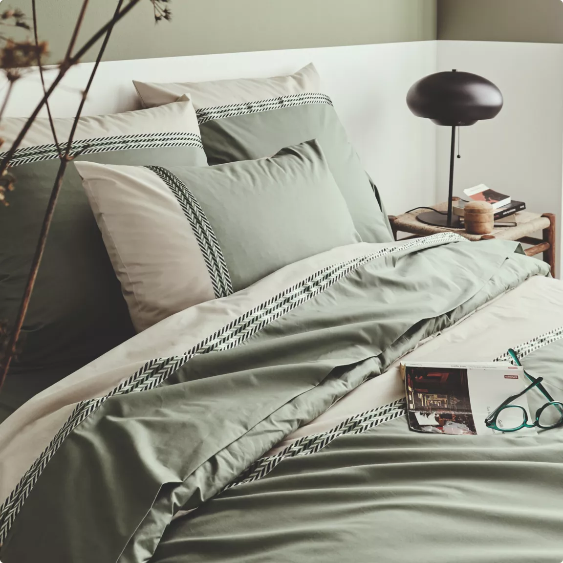 Housse de couette percale de coton (280 x 240 cm) Noa Vert kaki