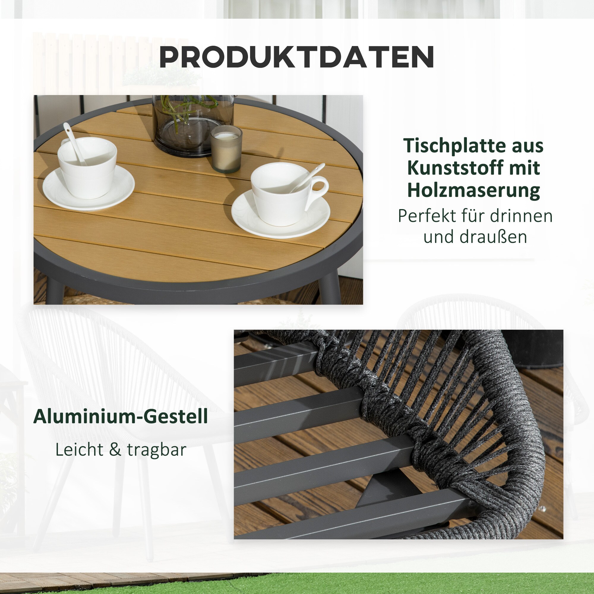 Outsunny Gartenmöbel-Set mit 2 Stühlen grau 63L x 62B x 82H cm