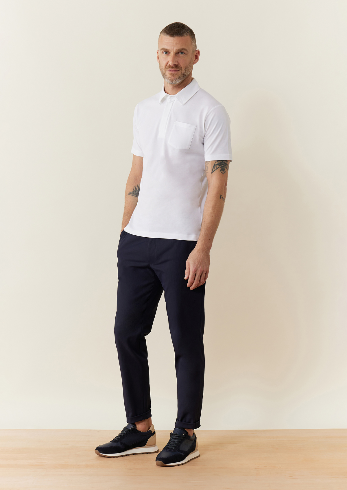 Chino Joueur slack skinny 7/8 uni bleu marine