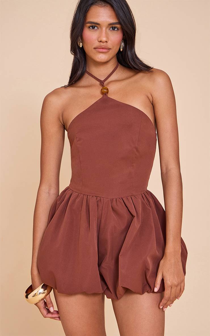 Chocolat Combinaison Short Bouffant À Encolure Américaine