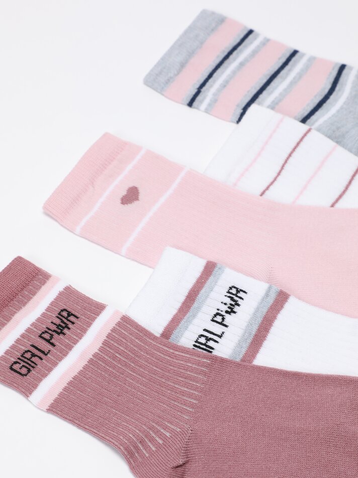 Pacote com 5 pares de meias compridas estampadas - Cores sortidas