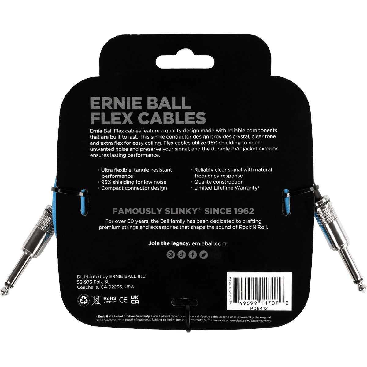 Ernie Ball 6412 Flex 3 meter instrumentkabel blauw
