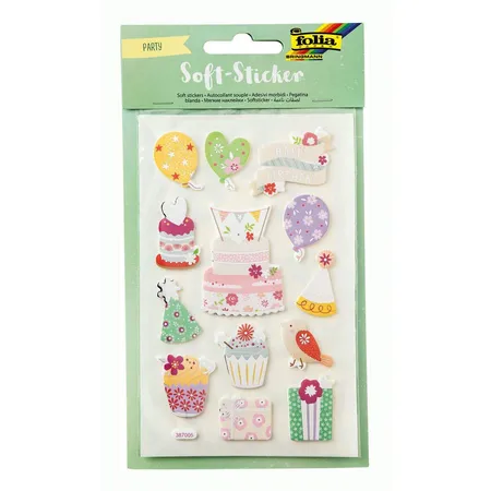 Folia Soft Sticker Party, hochwertige Sticker aus Schaumstoff mit Heißfolienveredelung, 48 Sticker sortiert