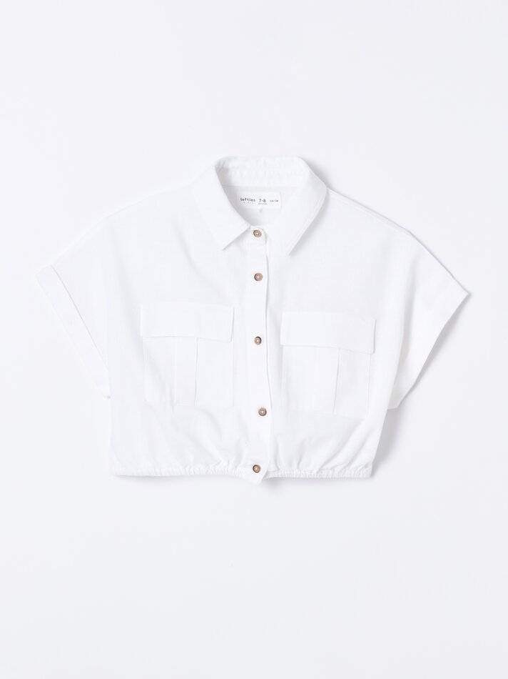 Camisa rústica de manga curta - Branco-sujo