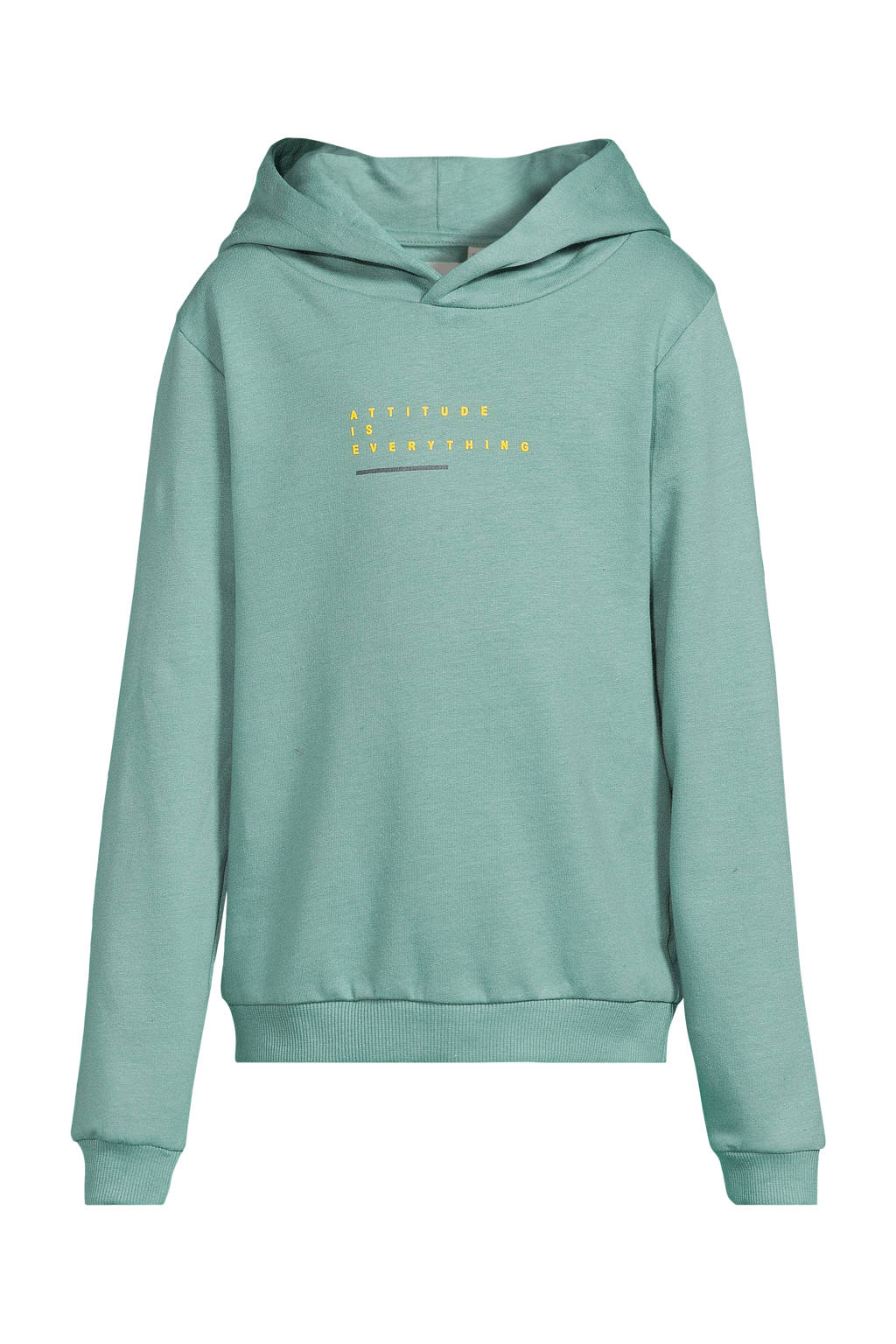No Way Monday hoodie met backprint mintgroen/geel