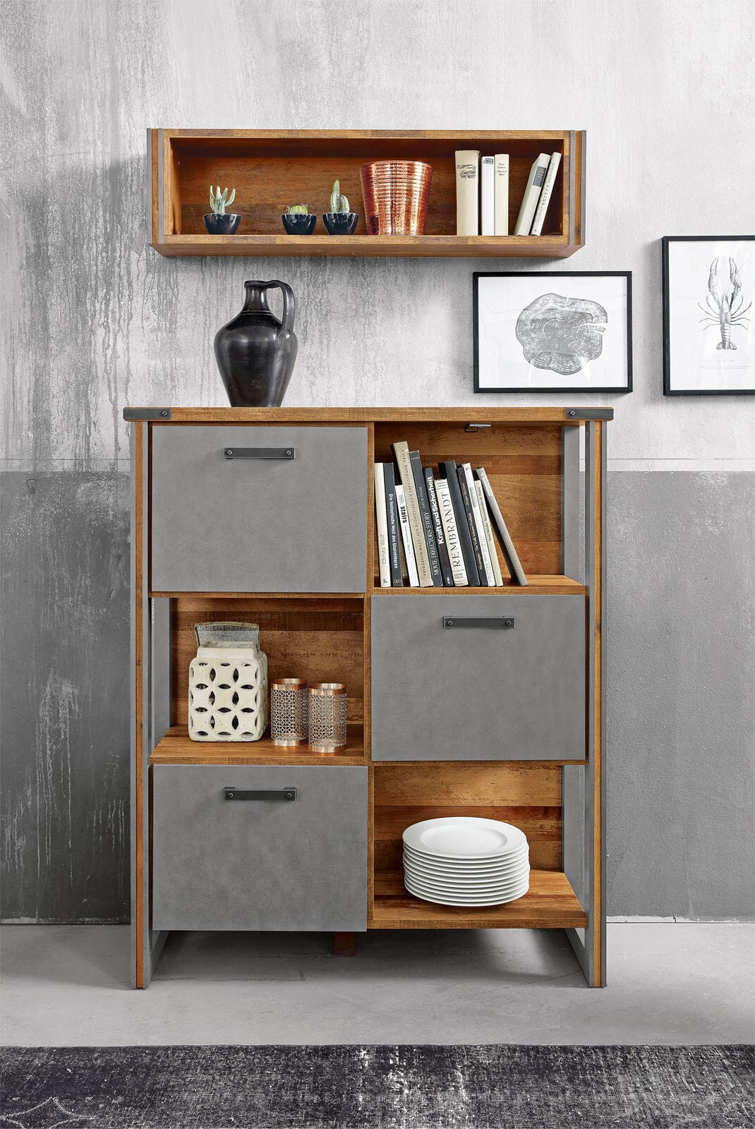 Regal PRIME 113 x 136 cm Holznachbildung Old Wood grau