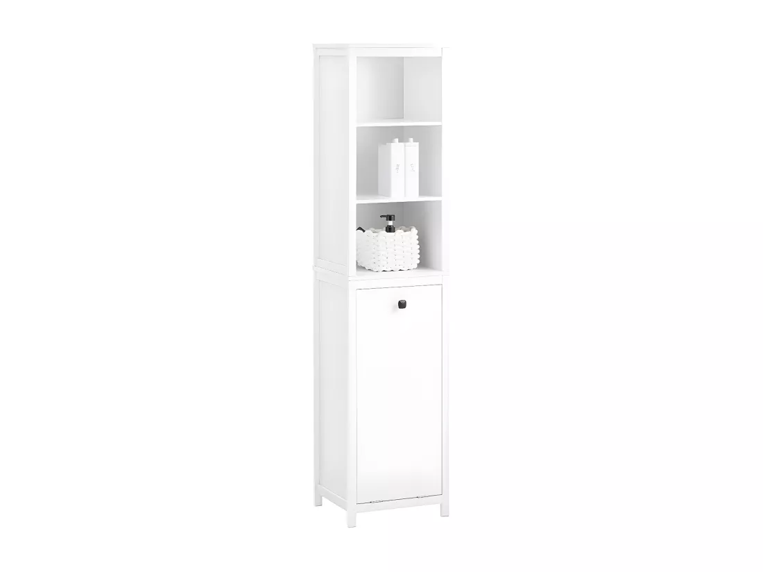 SoBuy Meuble Colonne de Salle de Bain, Armoire Haute, Placard de Rangement, Étagère de Rangement avec 1 Panier à Linge et 3 Étagères pour Salle de Bain, 40x35x173cm, Couleur Blanc, BZR95-W