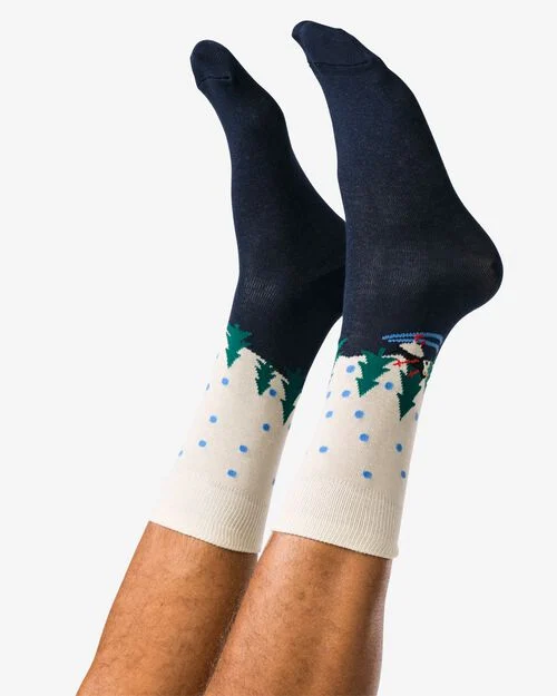 chaussettes Noël paysage  bleu foncé