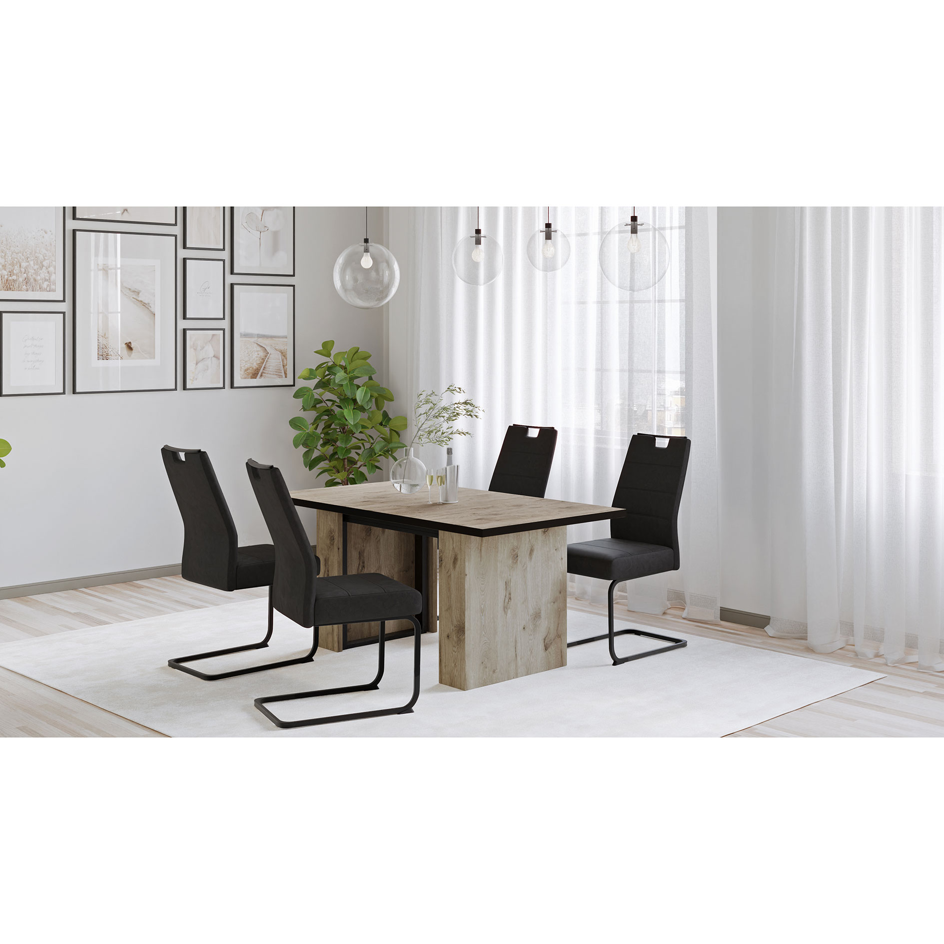 4er-Set Schwingstühle - anthrazit-schwarz - Vintage-Optik