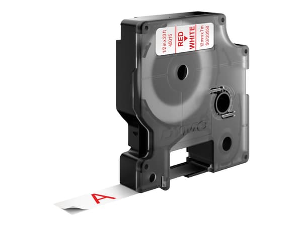 DYMO D1 - Selv-adhesiv - rødt på hvitt - Rull (1,2 cm x 7 m) 1 kassett(er) merketape - for LabelMANAGER 100, 160, 210, 220, 260, 280, 300, 360, 420,