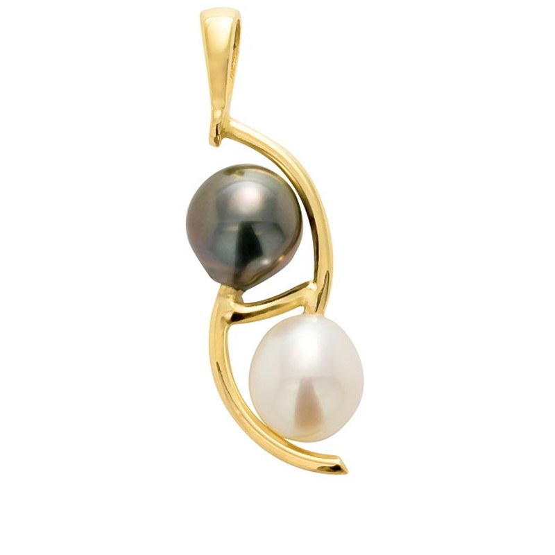 Pendentif Perle de Tahiti et Perle de Culture d'eau douce et Or Jaune 750/1000