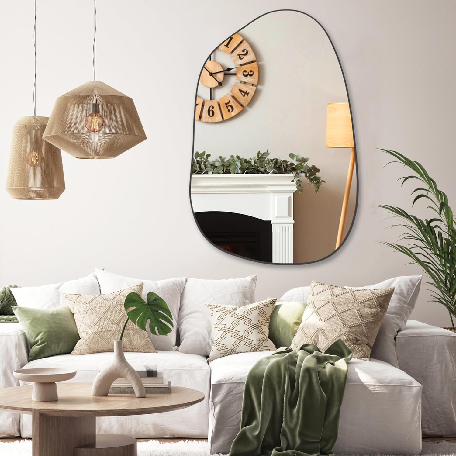 PERFNIQUE Asymmetrischer Spiegel, 101 x 66 cm Schwarz Unregelmäßiger Wandspiegel, Modernes Dekorativ für Wohnzimmer, Badezimmer, Schlafzimmer, Eingangsbereich