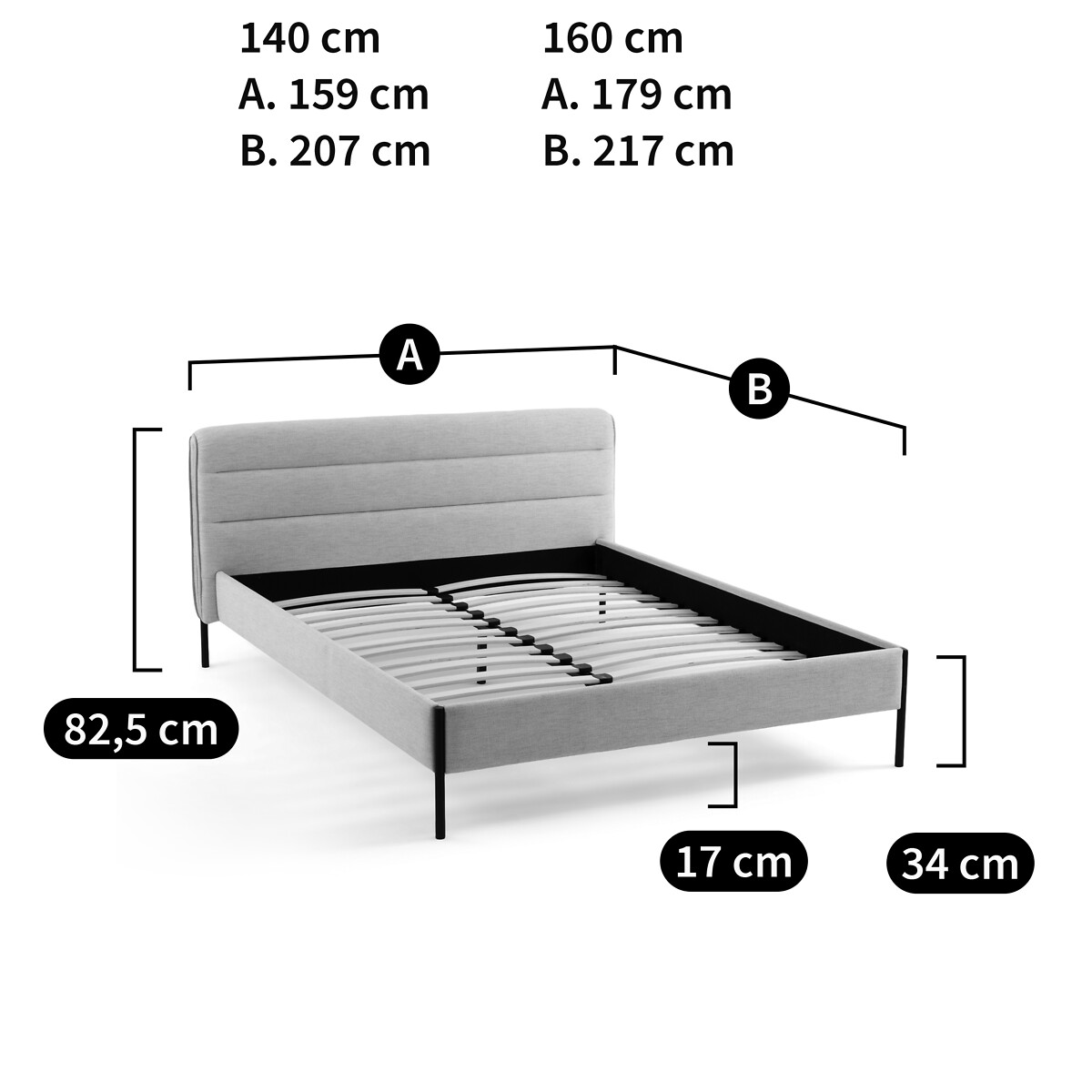 LA REDOUTE INTERIEURS<br>Cama estofada com base de ripas, Obias
