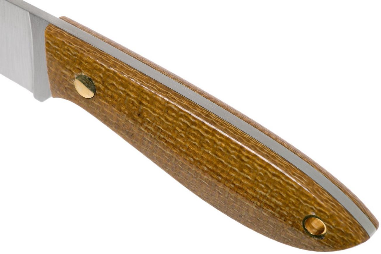 Brisa Bobtail 80 mustard micarta handle, 12C27, lederen sheath 9952
