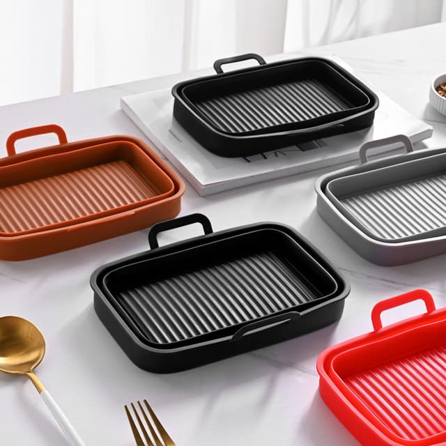 Sammenklappelig firkantet Air Fryer silikoneform 19,5x12,7x7 cm Grå