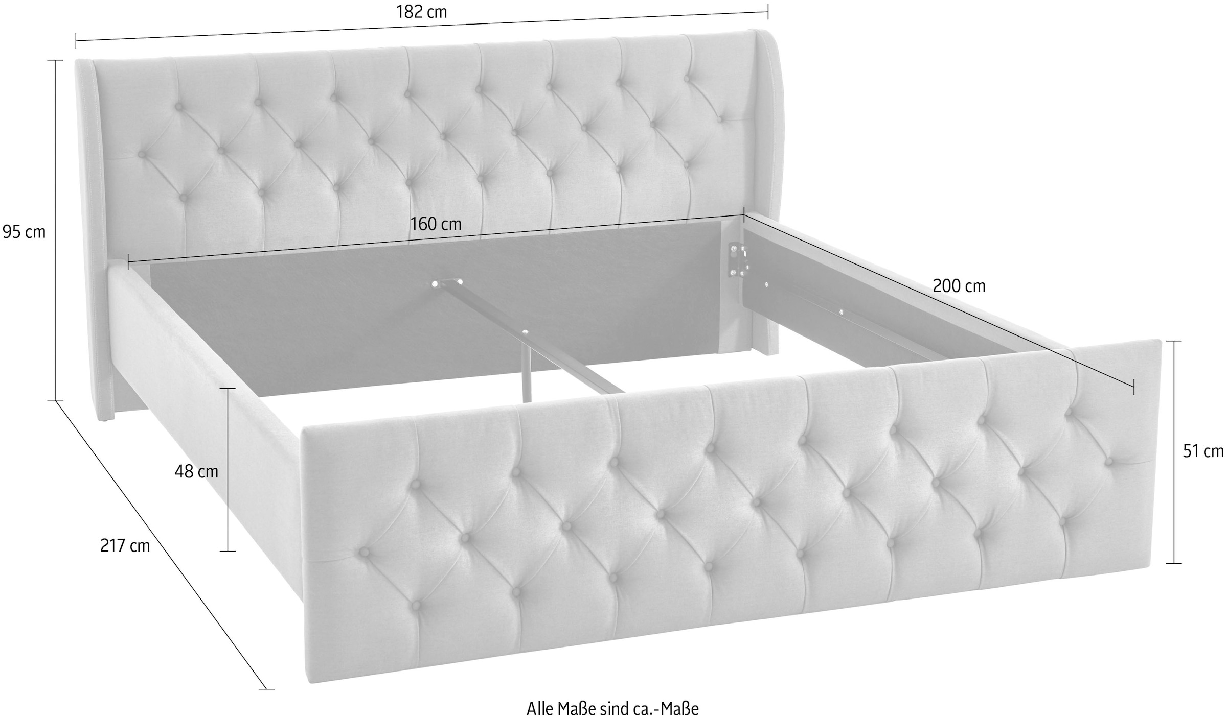 ATLANTIC home collection Bettgestell »TAMINA mit Chesterfieldoptik Kopf- und Fussteil« mit Chesterfield Kopf- und Fussteil