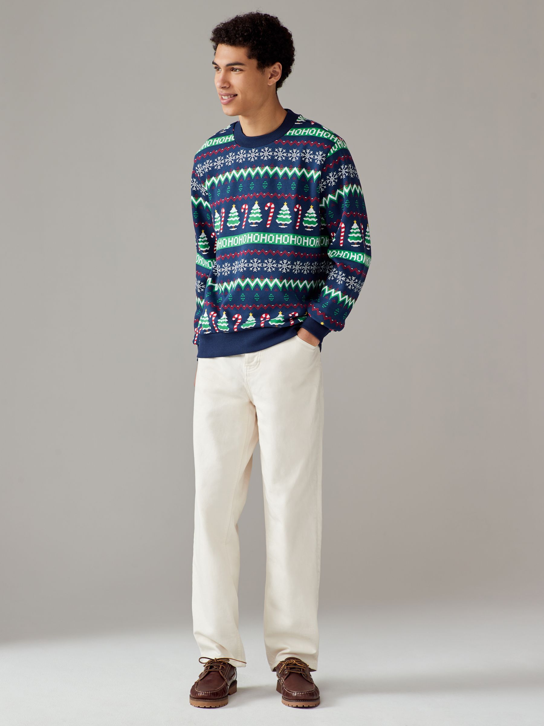 Blauw/Groen - Kerstsweatshirt met ronde hals