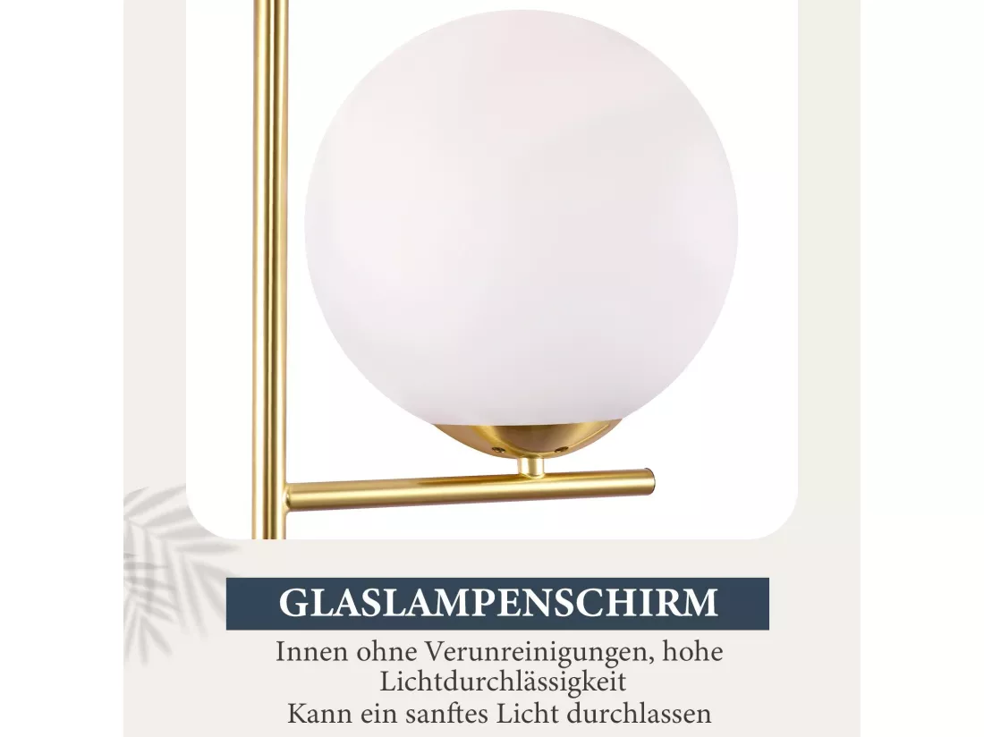 NETTLIFE Lampadaire doré industriel avec interrupteur au pied, design métallique en verre blanc, lampe sur pied E27 vintage, câble de 2 mètres